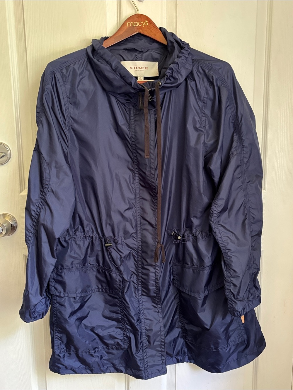 Coach Women's Navy Lightweight Hooded Anorak Windbreaker Jacket Utility size XL